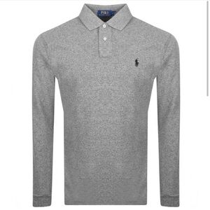 Polo By Ralph Lauren Mens Large Grey Polo Long Sleeve 100% Cotton Preppy
